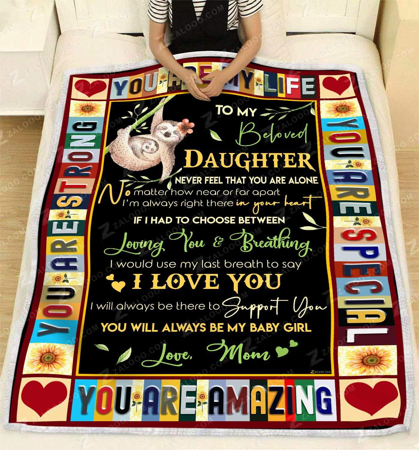 Sloth To My Beloved Daughter You Are My Life CL29110641MDF Sherpa Fleece Blanket
