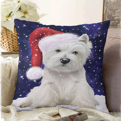 Snow Christmas Holiday West Highland White Terrier Dog Wearing Santa Hat CL18113451MDP Throw Pillow Covers
