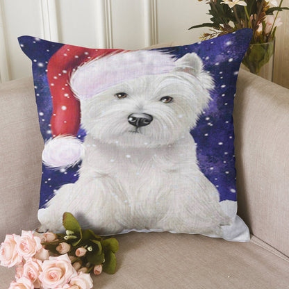 Snow Christmas Holiday West Highland White Terrier Dog Wearing Santa Hat CL18113451MDP Throw Pillow Covers