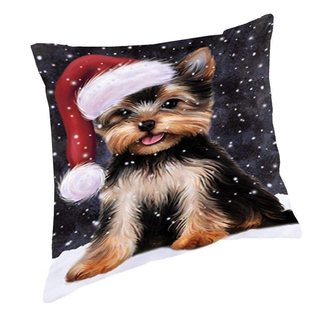 Snow Christmas Holiday Yorkshire Terrier Dog Wearing Santa Hat CL18113457MDP Throw Pillow Covers