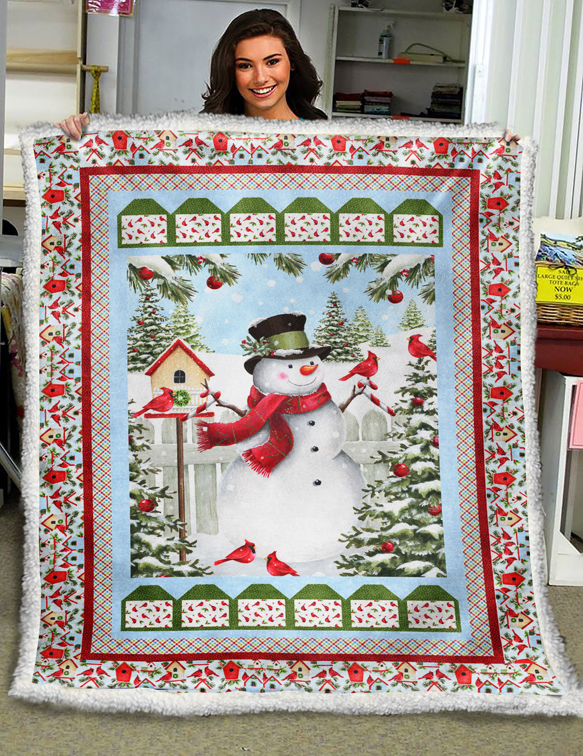 Snowman And Cardinals ND181001 Sherpa Fleece Blanket