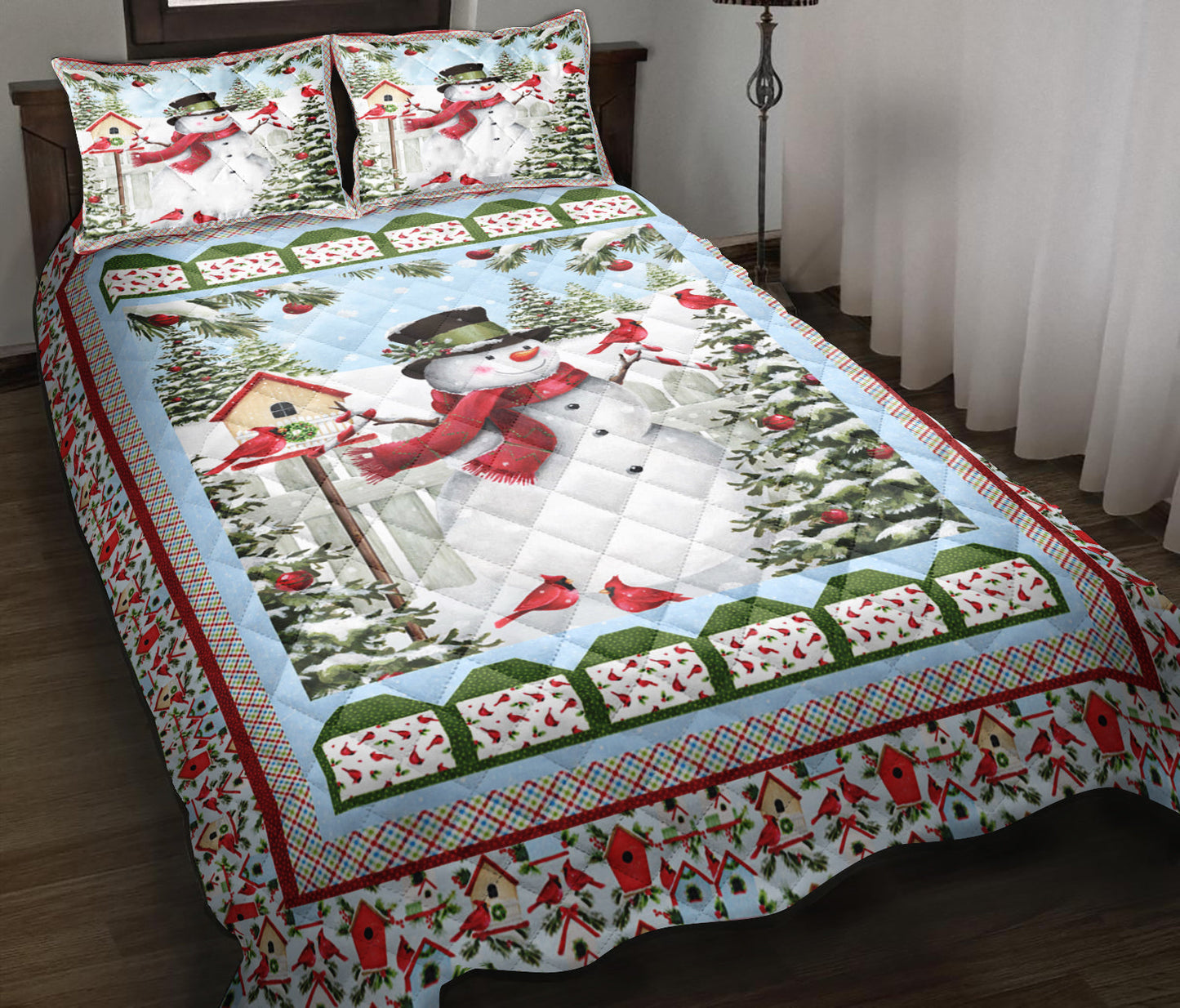 Snowman And Cardinals Quilt Bedding Set ND230908