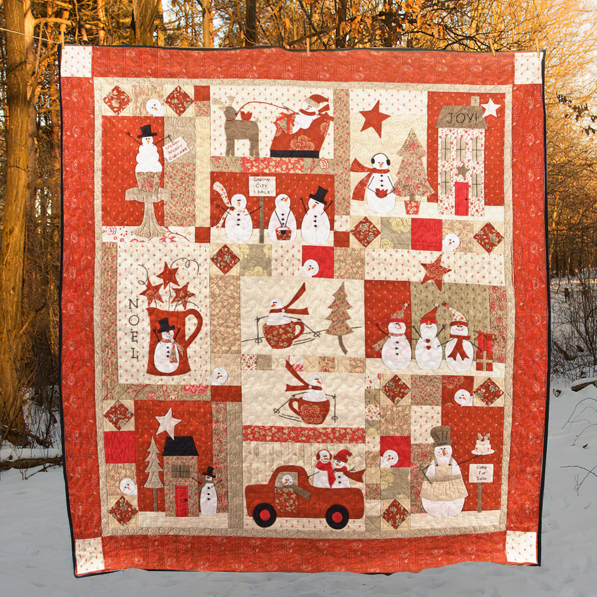 Red Christmas Car Snowman CLH2111480Q Quilt Blanket