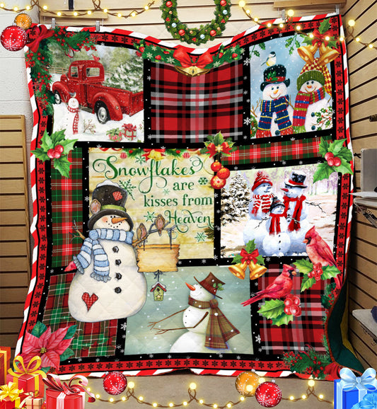 Snowman Snowflakes Are Kisses From Heaven Quilt Blanket  TM281004