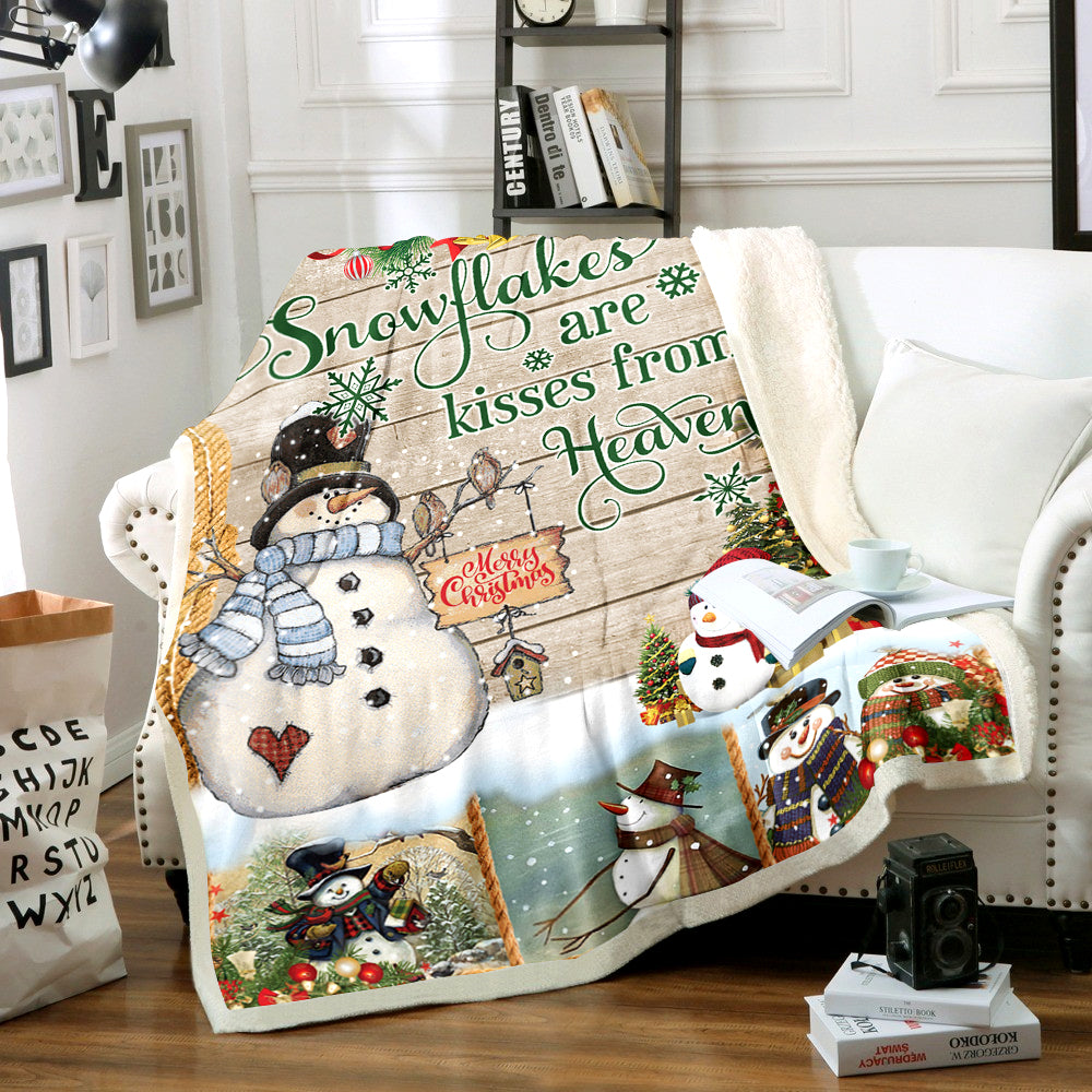 Snowman Snowflakes Are Kisses From Heaven  Sherpa Fleece Blanket TM161007