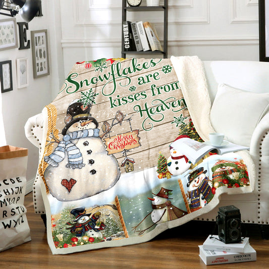 Snowman Snowflakes Are Kisses From Heaven  Sherpa Fleece Blanket TM161007