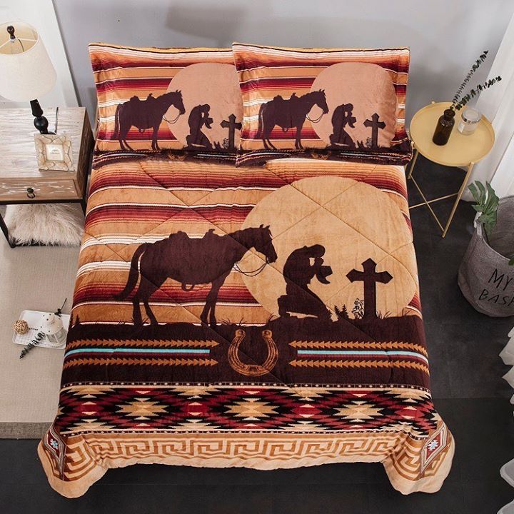 Southwest Praying Cowboy Quilt Bedding Set CLH1709001