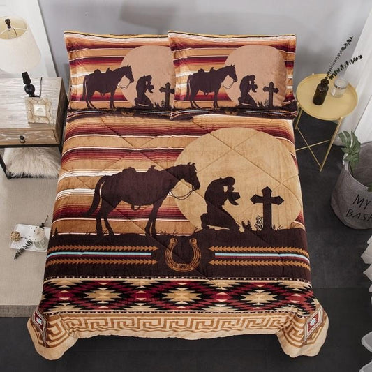 Southwest Praying Cowboy CLM2110496B Quilt Bedding Set