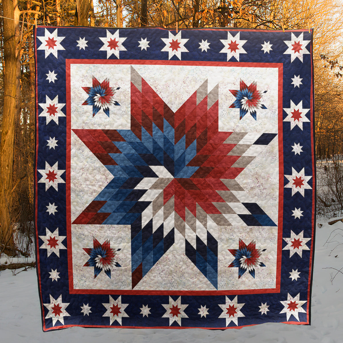 Patriotic Spiral Star Quilt Blanket HN080604M