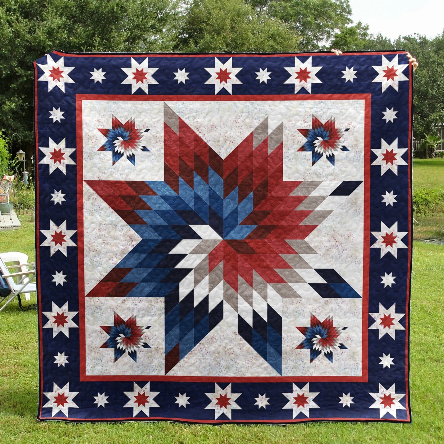 Patriotic Spiral Star Quilt Blanket HN080604M