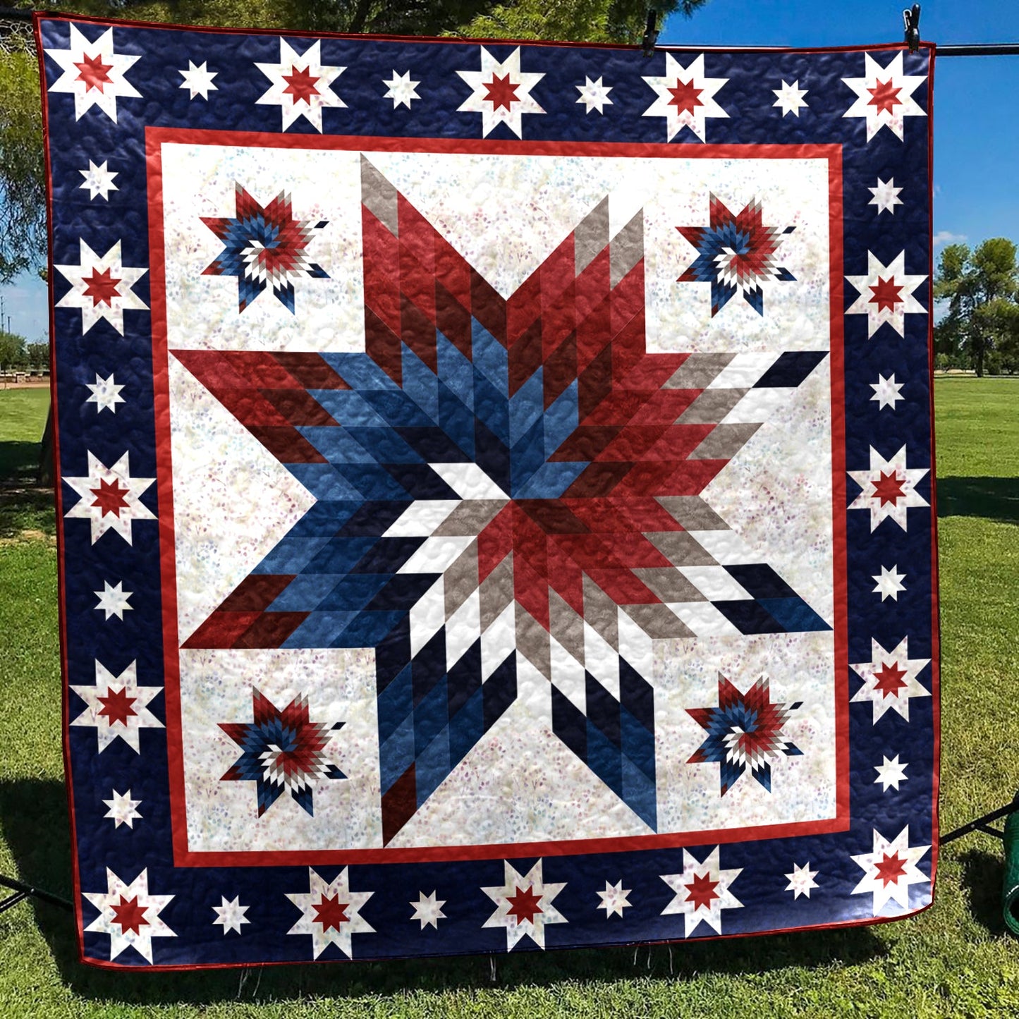 Patriotic Spiral Star Quilt Blanket HN080604M