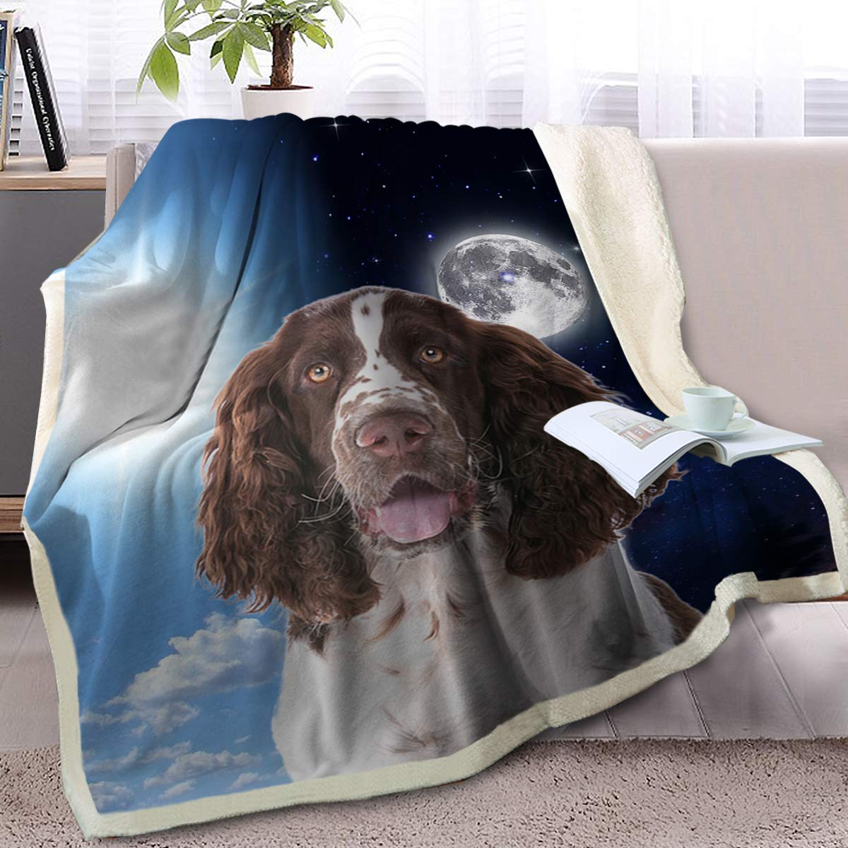 Springer Spaniel And Moon CLA1010121F Sherpa Fleece Blanket