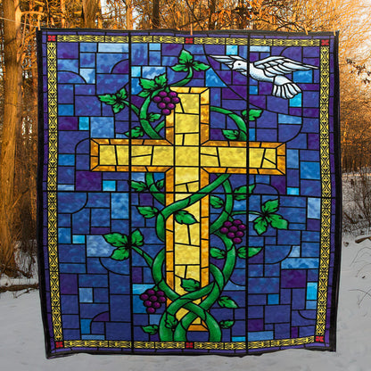 Stained Glass Christian Cross CLA0710664Q Quilt Blanket