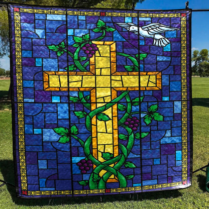 Stained Glass Christian Cross CLA0710664Q Quilt Blanket