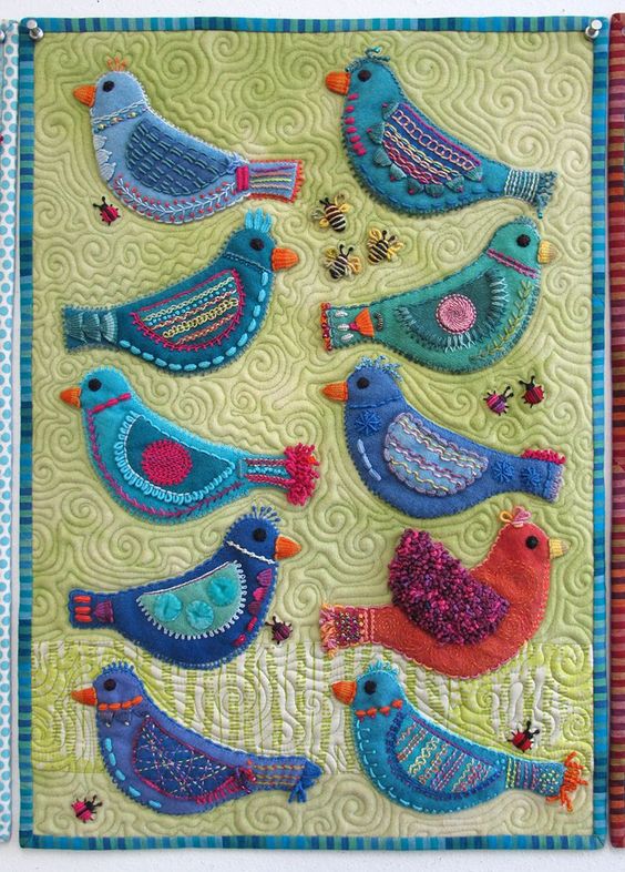 Sue Spargo Bird Play CLA1010505Q Quilt Blanket