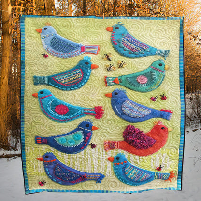 Sue Spargo Bird Play CLA1010505Q Quilt Blanket