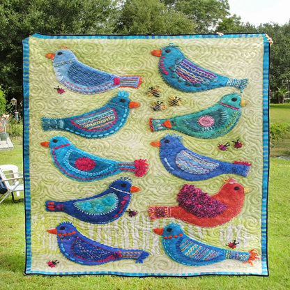 Sue Spargo Bird Play CLA1010505Q Quilt Blanket