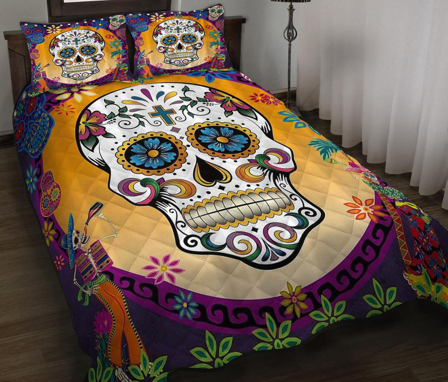 Sugar Skull Mexican Quilt Bedding Set HN140903M