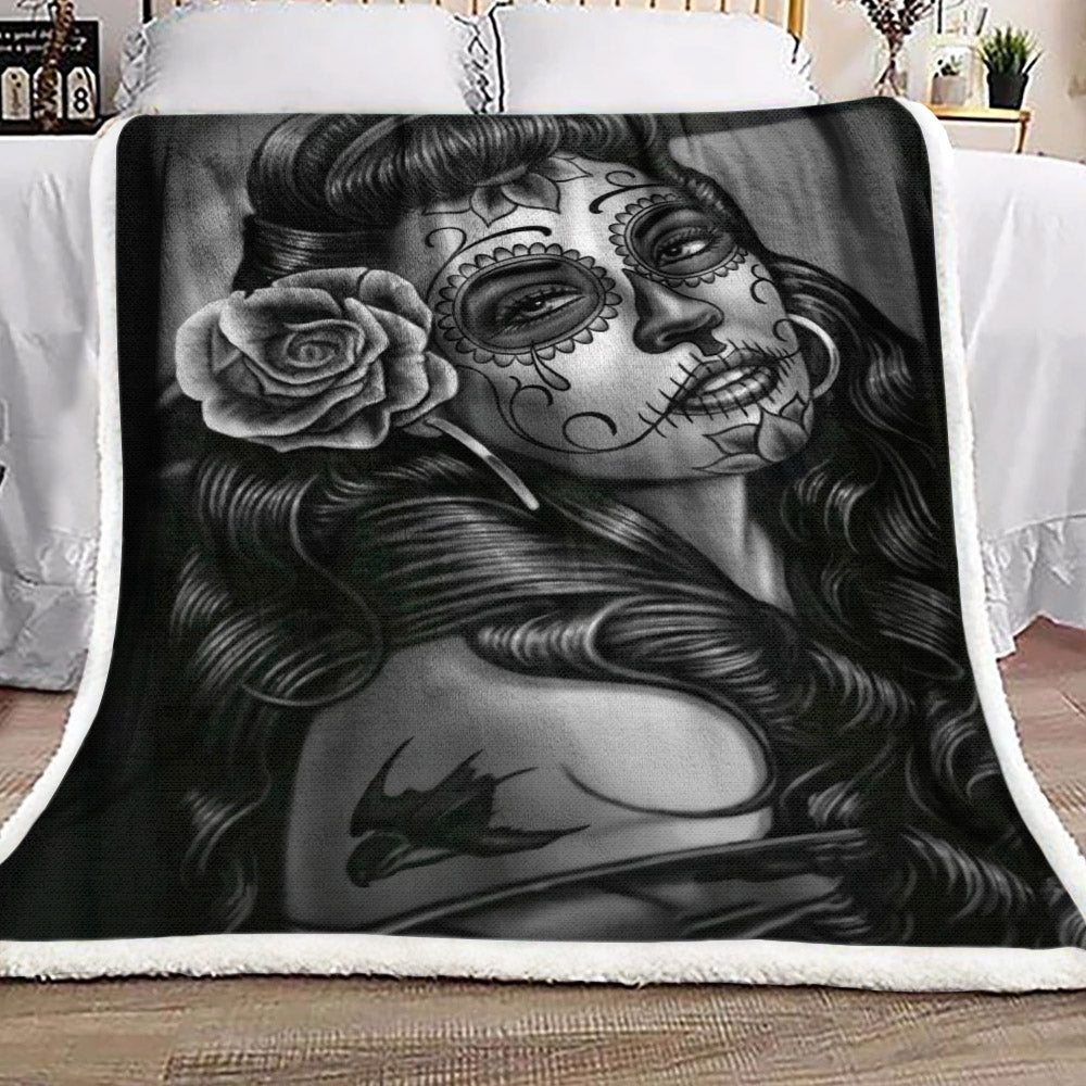 Sugar Skull NT1610346F Sherpa Fleece Blanket