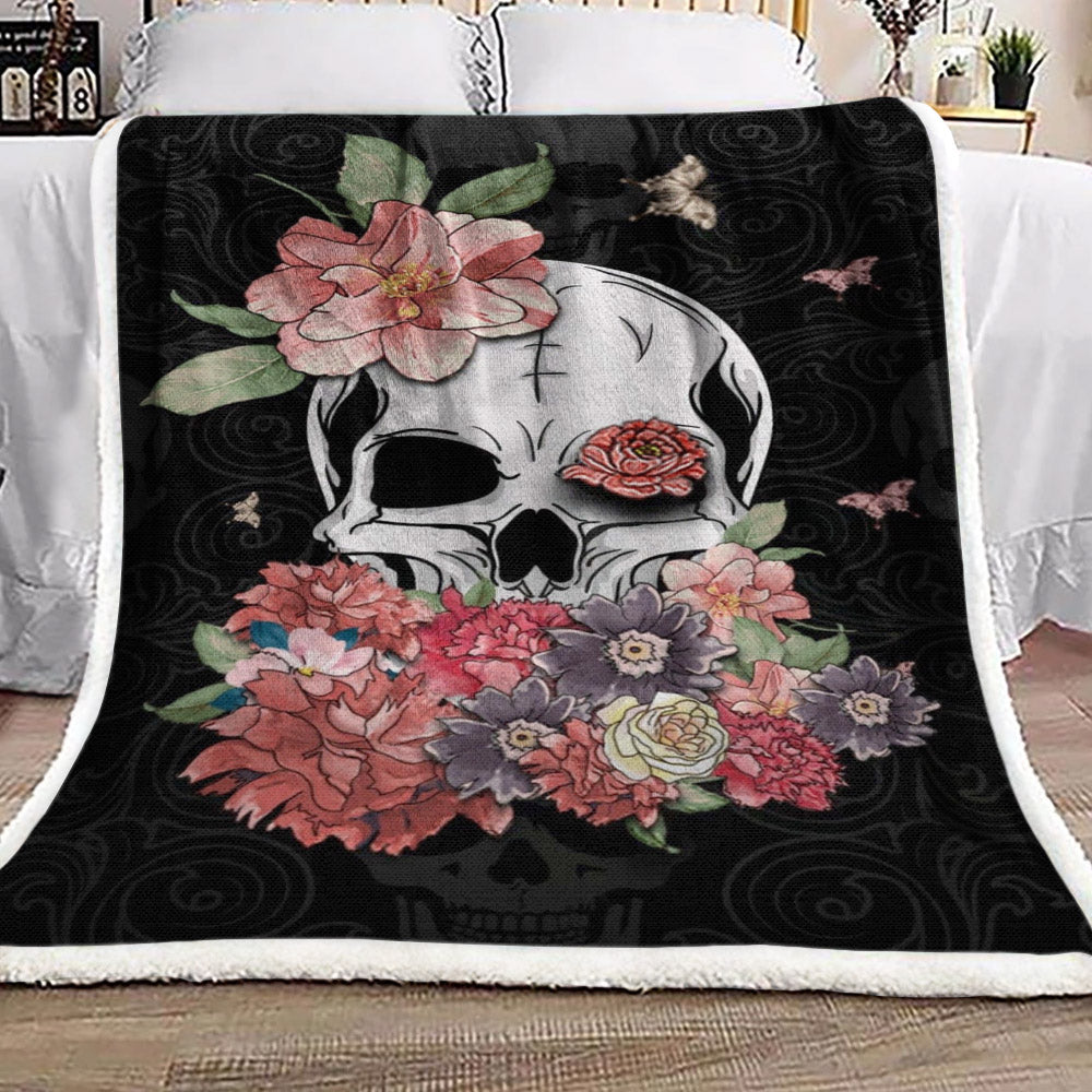 Sugar Skull Rose HN0211274F Sherpa Fleece Blanket