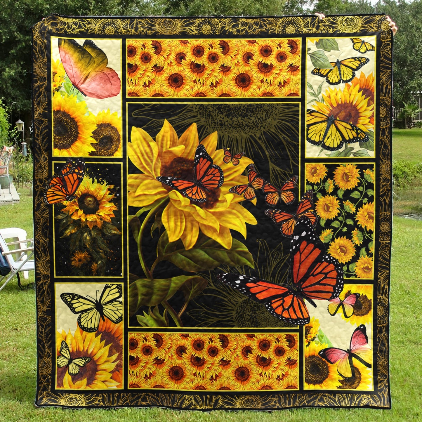 Sunflower And Butterfly Art Quilt HN021102T