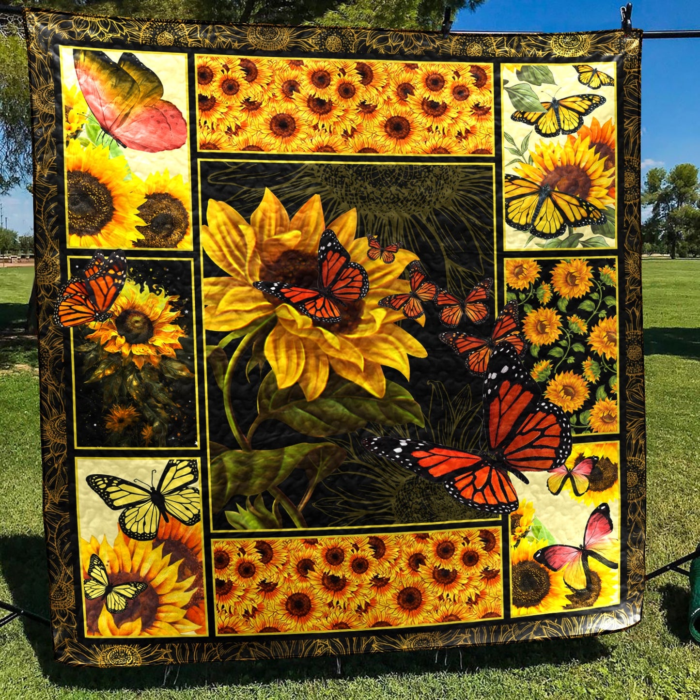 Sunflower And Butterfly Art Quilt HN021102T