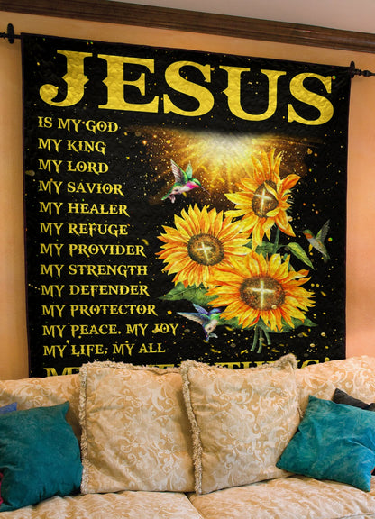 Christian Sunflower And Hummingbird - Jesus Is My Everything Quilt Blanket HN020606M