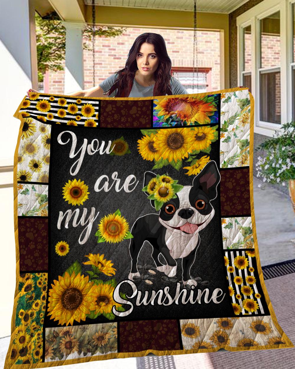 Sunflower Boston Terrier CLA2910502Q Quilt Blanket