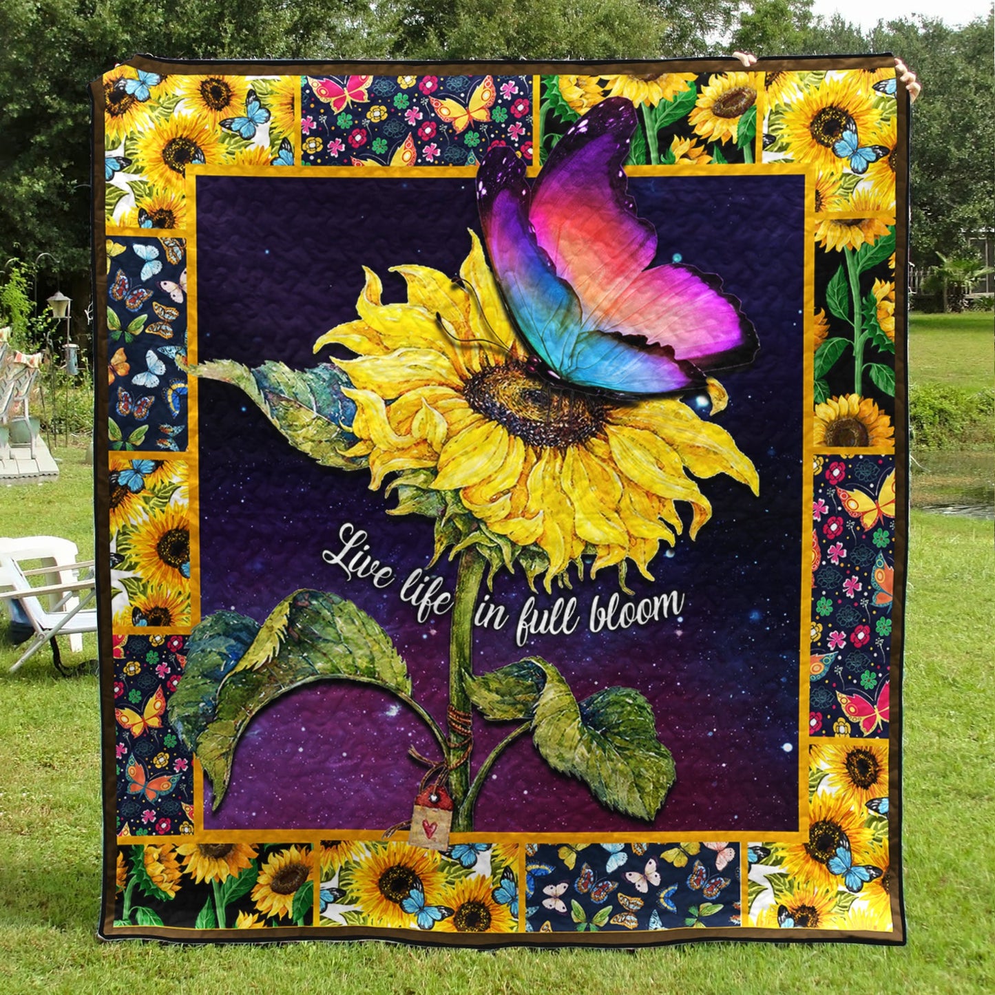 Sunflower Butterfly Hippie Art Quilt TL040705Y