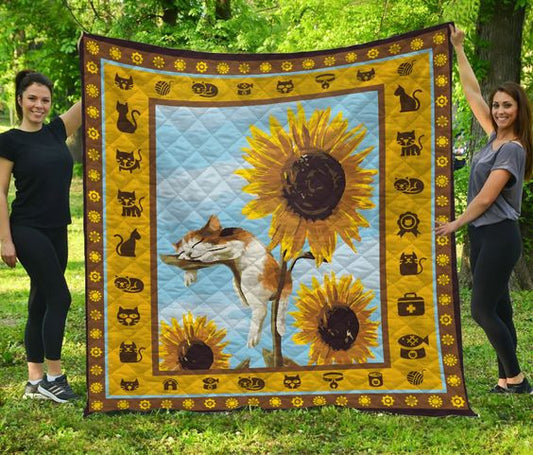 Sunflower Cat CLA1410572Q Quilt Blanket