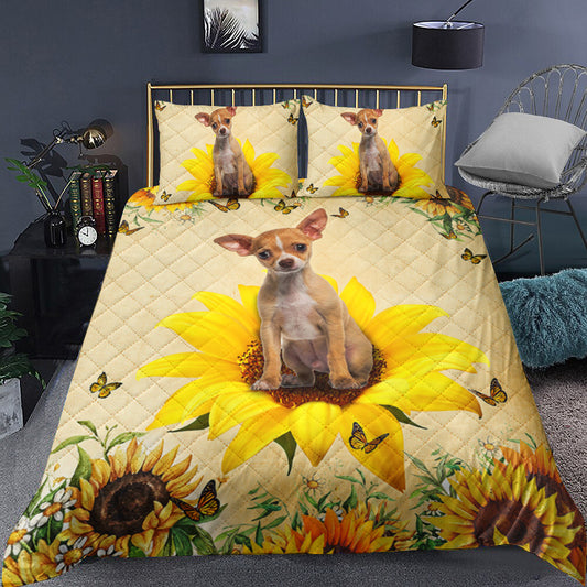 Sunflower Chihuahua Quilt Bedding Set TL230902