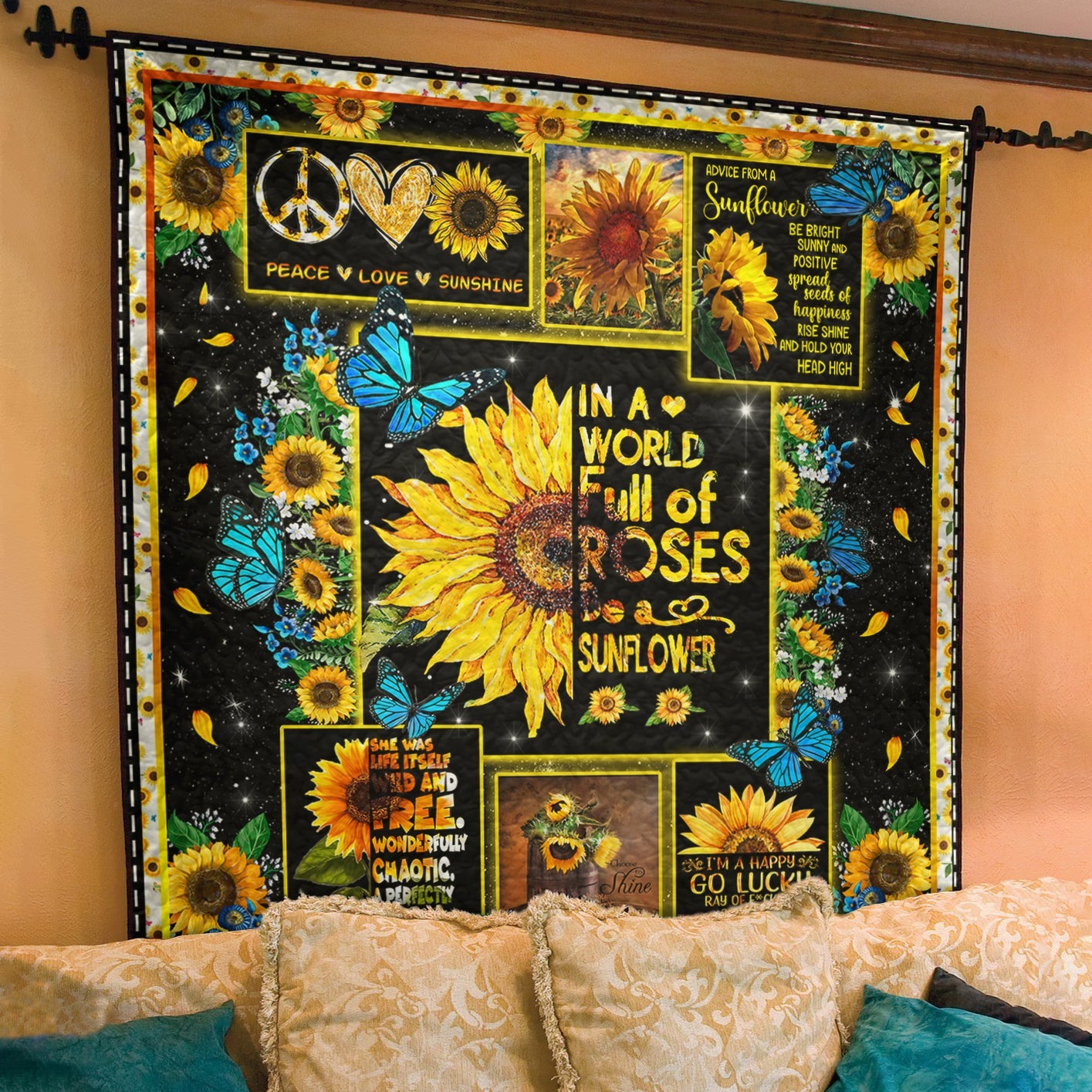 Sunflower Choose To Shine Hippie Quilt Blanket TL230604Y