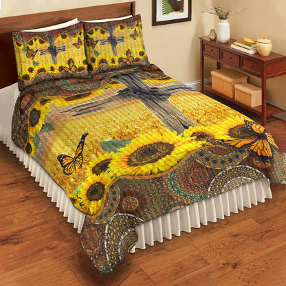 Sunflower Christian Cross Quilt Bedding Set TL030607QS