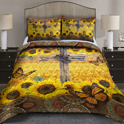 Sunflower Christian Cross Quilt Bed Sheet TL030607QS