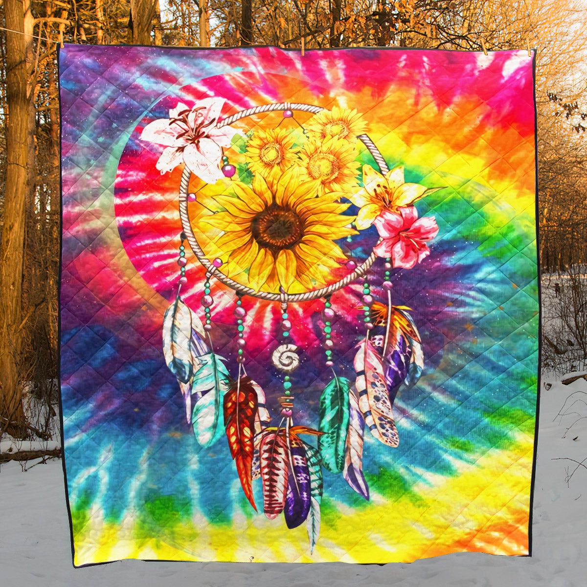 Sunflower Dreamcatcher Tie Dye CL07110257MDQ Quilt Blanket