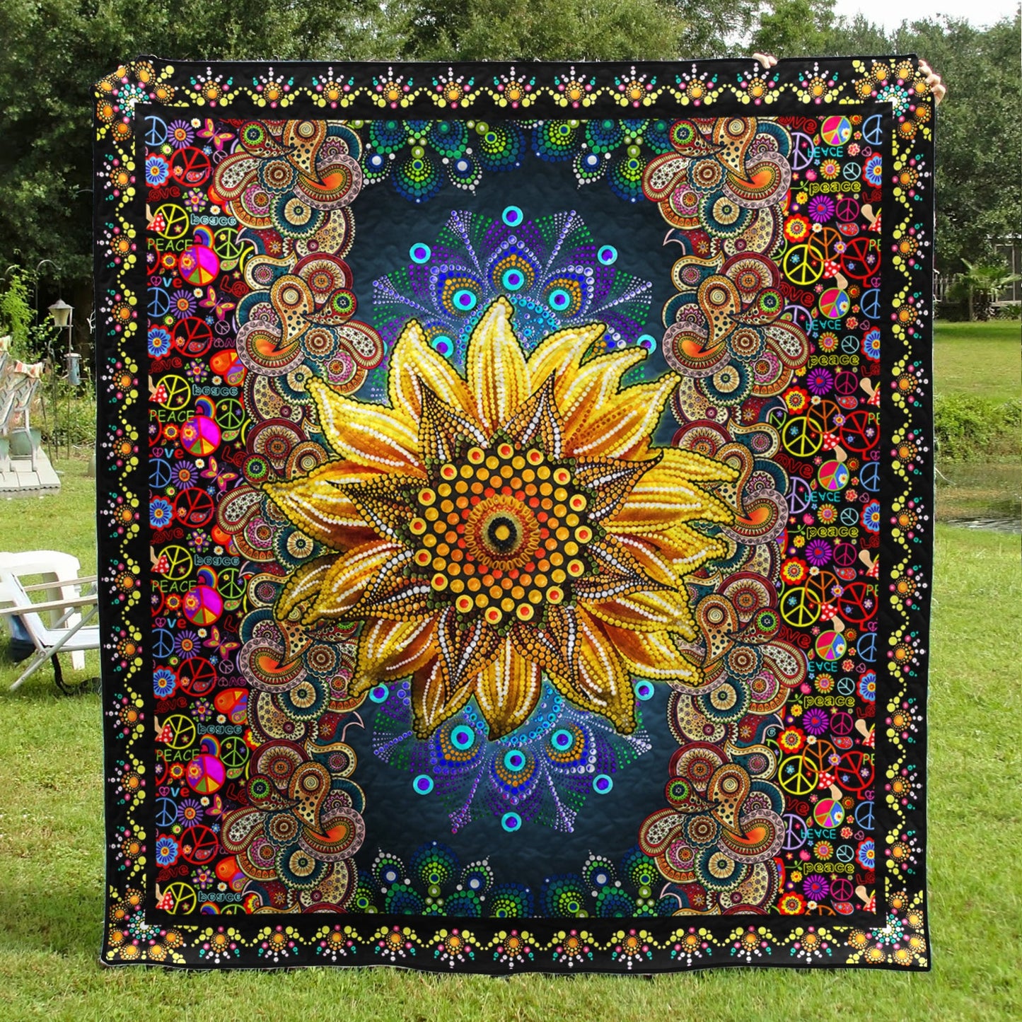 Sunflower Hippie Peace Art Quilt TL160603Y