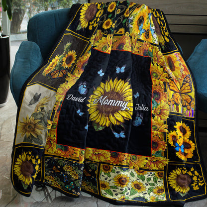 Personalized Name And Nickname Sunflower Quilt Blanket Mother's Day Gift TN050401M