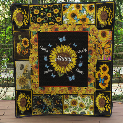 Personalized Name And Nickname Sunflower Quilt Blanket Mother's Day Gift TN050401M