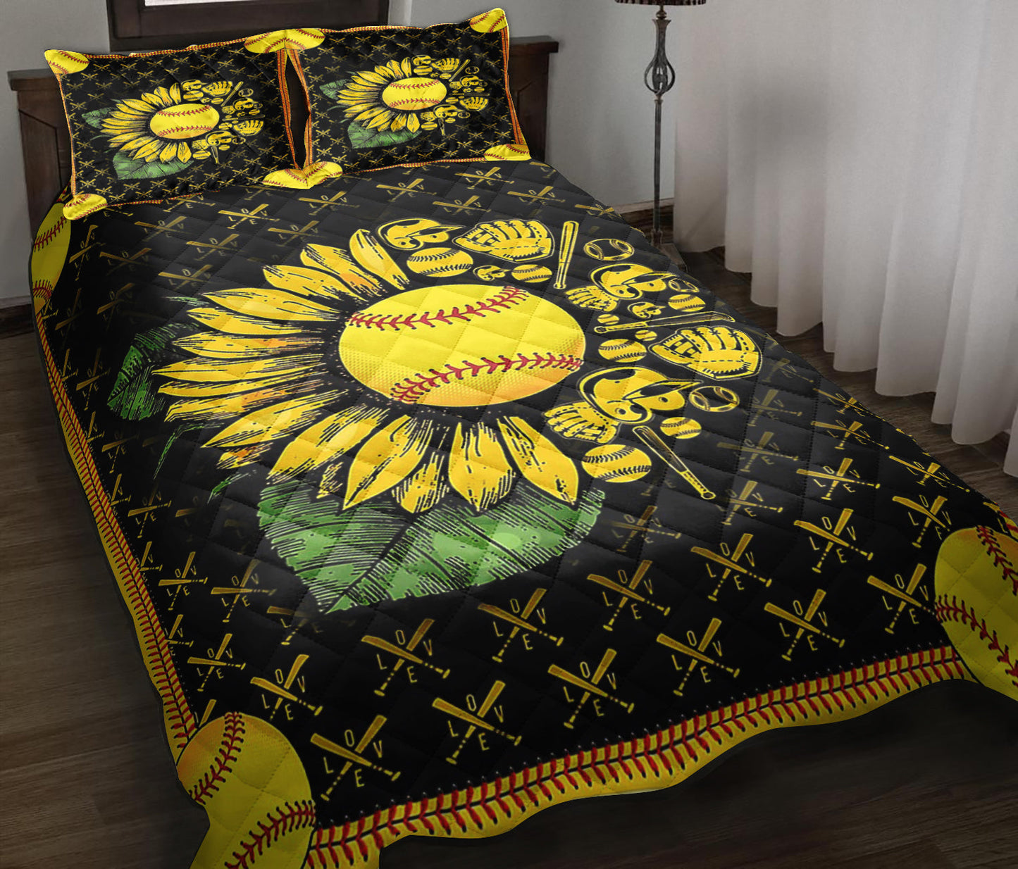 Sunflower Softball Quilt Bedding Set ND150908