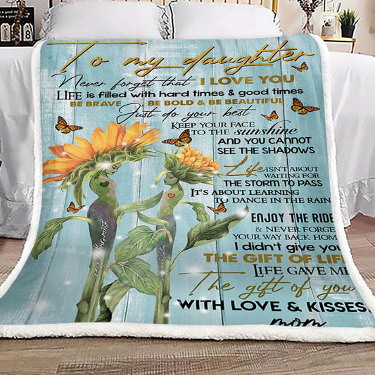 Sunflower Butterfly To My Daughter Kisses Mom CL16110564MDF Sherpa Fleece Blanket