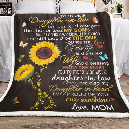 Sunflower Butterfly To My Dear Daughter In Law Love Mom CL16110565MDF Sherpa Fleece Blanket