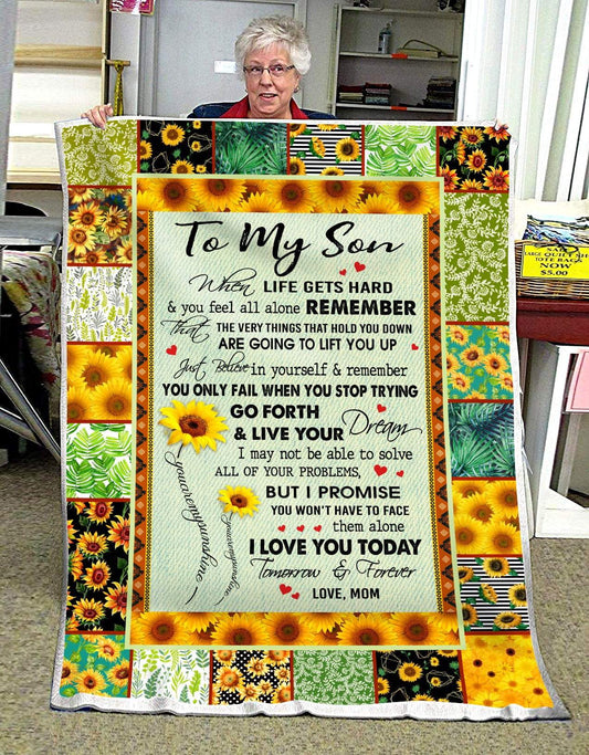 Sunflower Mom To My Son CL240936MDF Sherpa Fleece Blanket