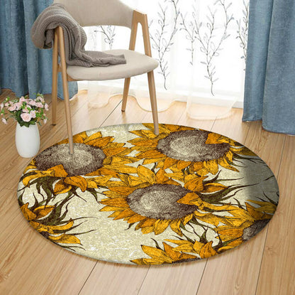Sunflower Seamless Vintage HN290836RR Round Area Rug
