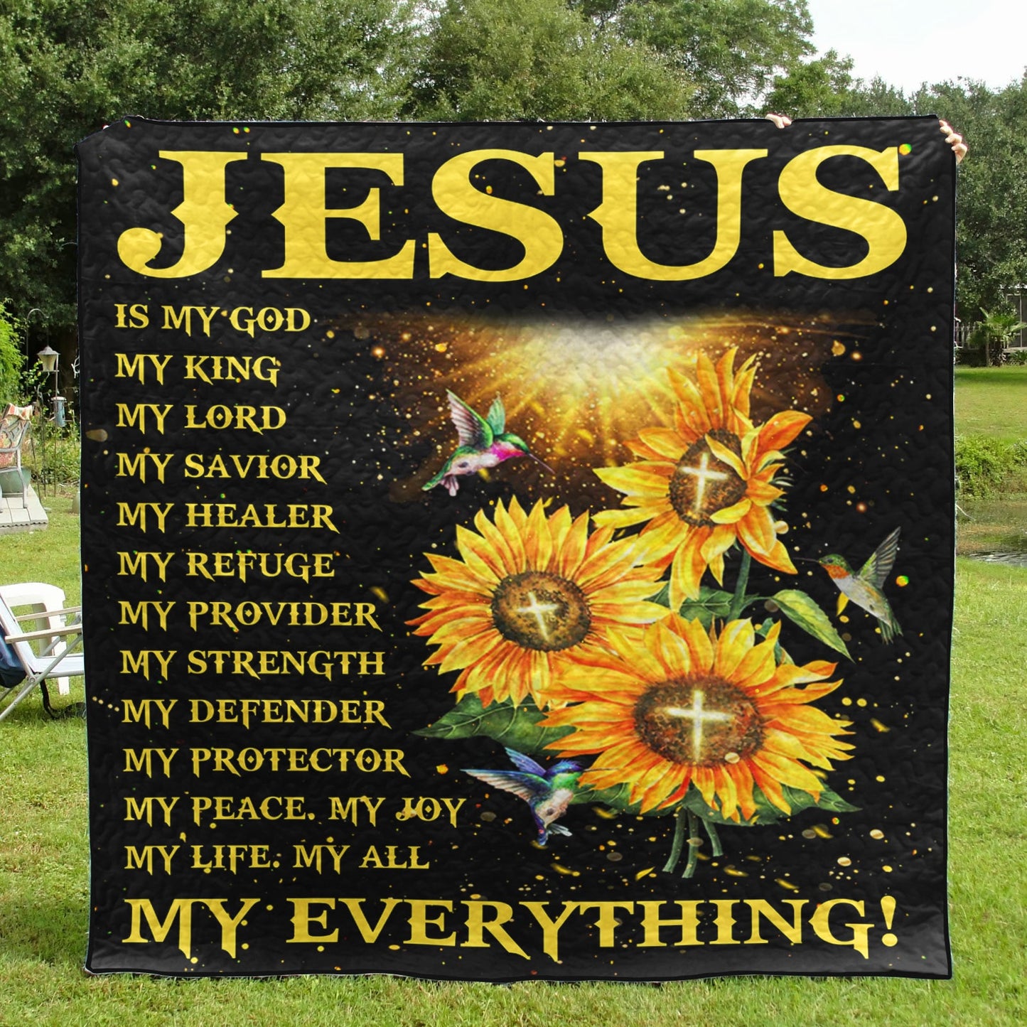 Christian Sunflower And Hummingbird - Jesus Is My Everything Quilt Blanket HN020606M