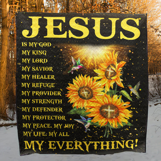 Christian Sunflower And Hummingbird - Jesus Is My Everything Quilt Blanket HN020606M