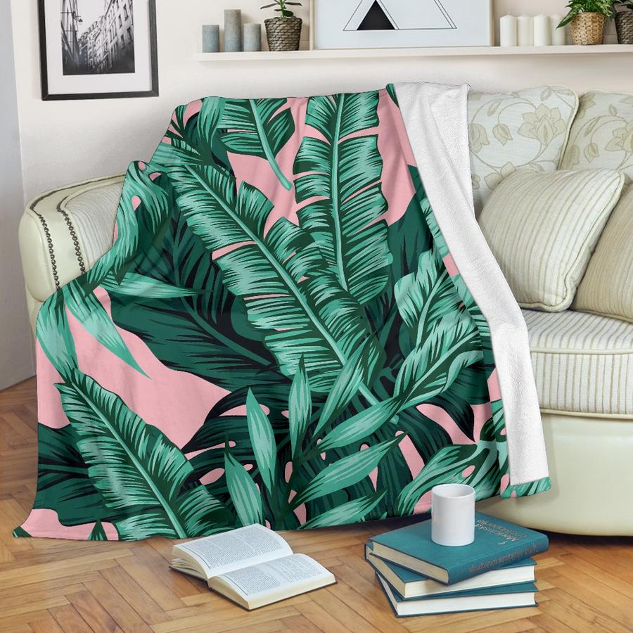 Teal Banana Leaves CLH0111581F Sherpa Fleece Blanket