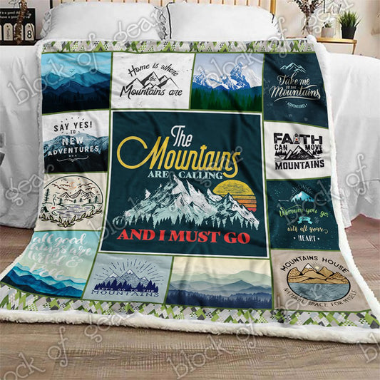 The Mountains Are Calling And I Must Go Hiking CL2709468MDF Sherpa Fleece Blanket