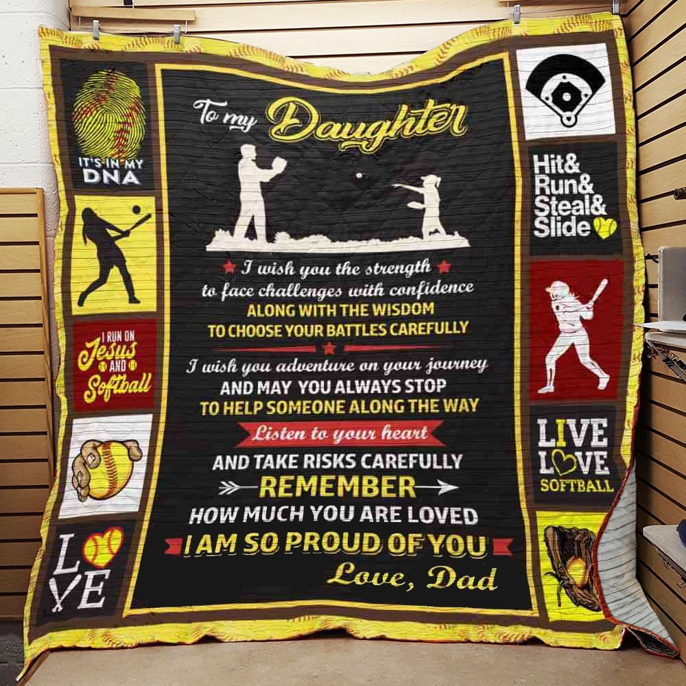 To My Daughter Softball Dad CL30100108MDQ Quilt Blanket