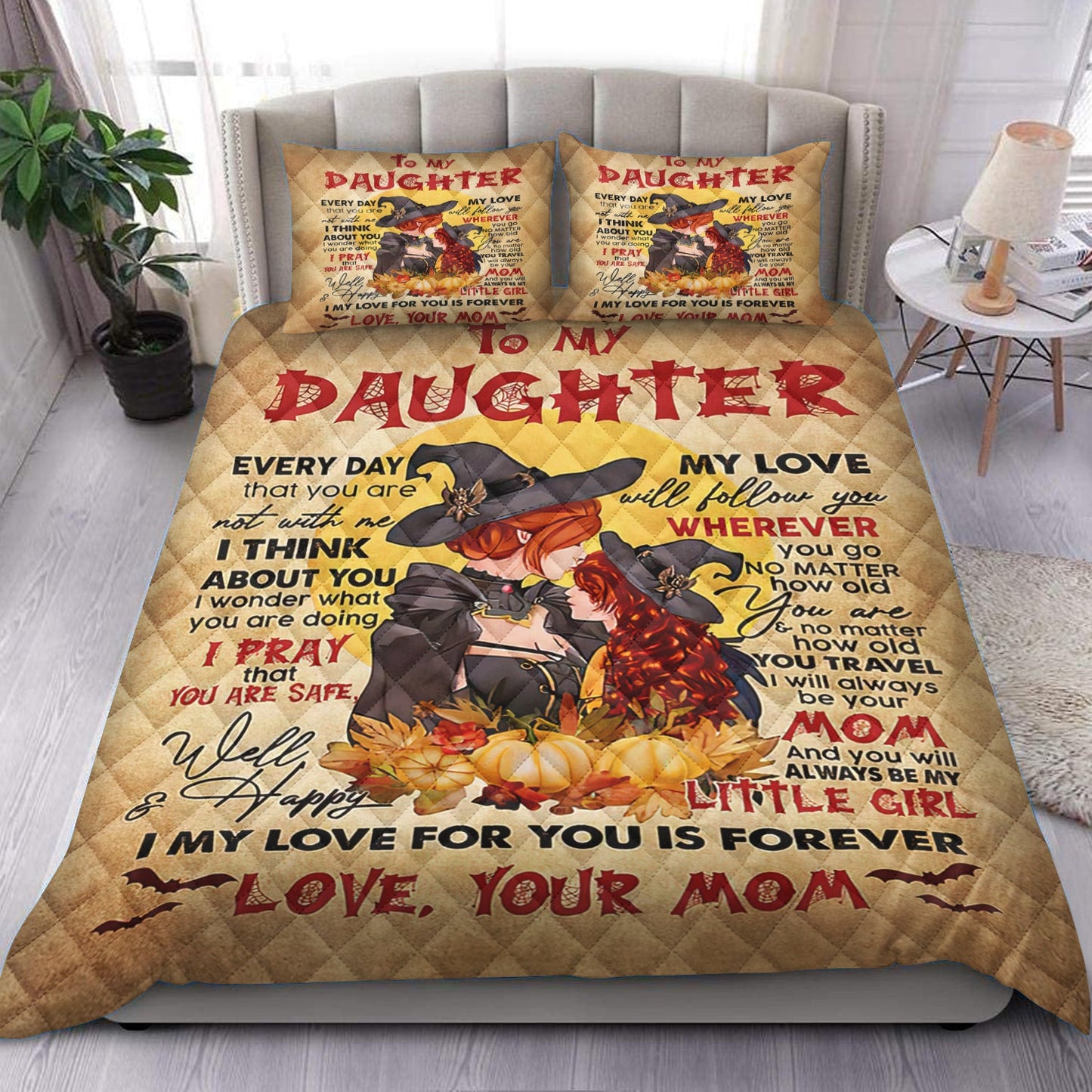 To My Daughter Witch Quilt Bedding Set HM1609008