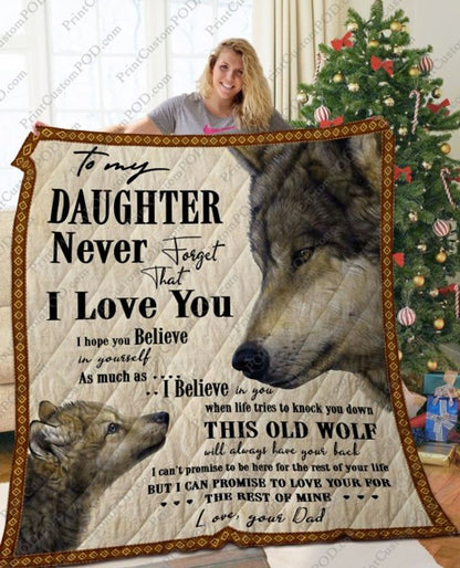 To My Daughter Wolf CLH2111607Q Quilt Blanket